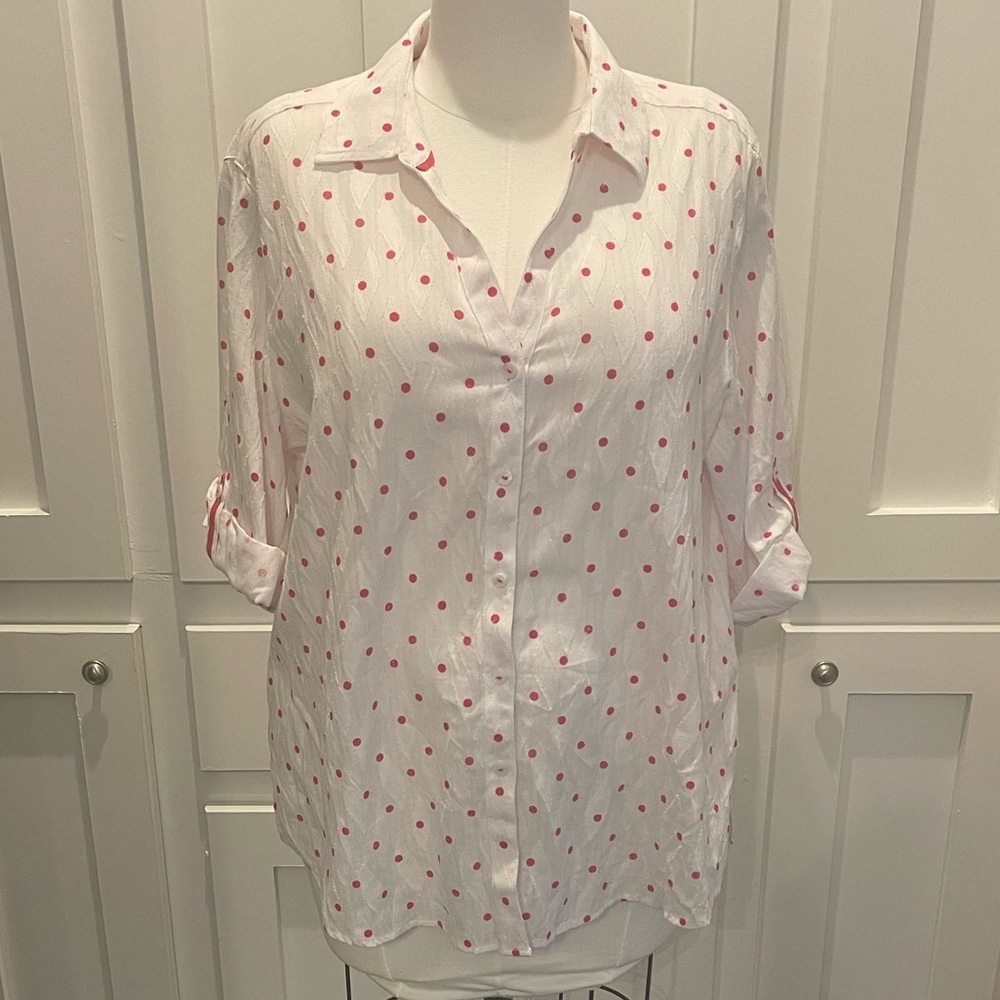 Foxcroft Long Sleeve with Roll Up Tabs Button Down Blouse